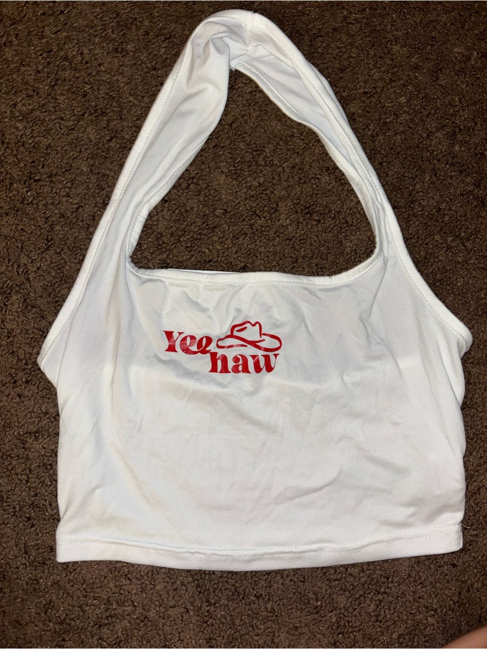 SHEIN White Halter Tank Top with Red "Yee Haw" Print